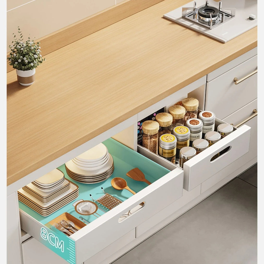 Kitchen Pull-out Drawer Dish Rack Kitchen Storage Sliding Bowls Dishes Drainer Storage Rack Sink Cabinet Tableware Organizer