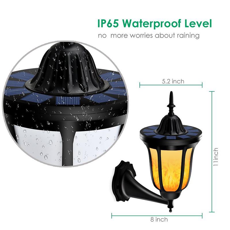 Solar Lamp 96 LEDs Waterproof IP65 Outdoor Flickering Flames Torch Wall Light Decor Warm White