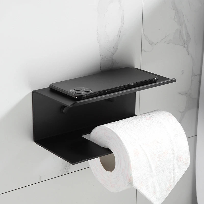 1PC Space Aluminum Black/White Toilet Paper Holder Bathroom Wall Mount WC Paper Phone Holder Shelf Towel Roll shelf Accessories