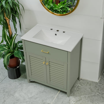 30-Inch Bathroom Vanity with Ceramic Sink Combination, Ample Storage - Features 1 Pullout and Multifunctional Shelf Dividers