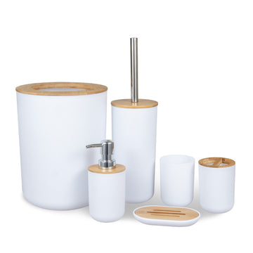 Light Luxury Bamboo and Wood Bathroom Set, Wash Basin, Table Top, Toilet Supplies, Plastic Toilet Brush, Garbage Bin