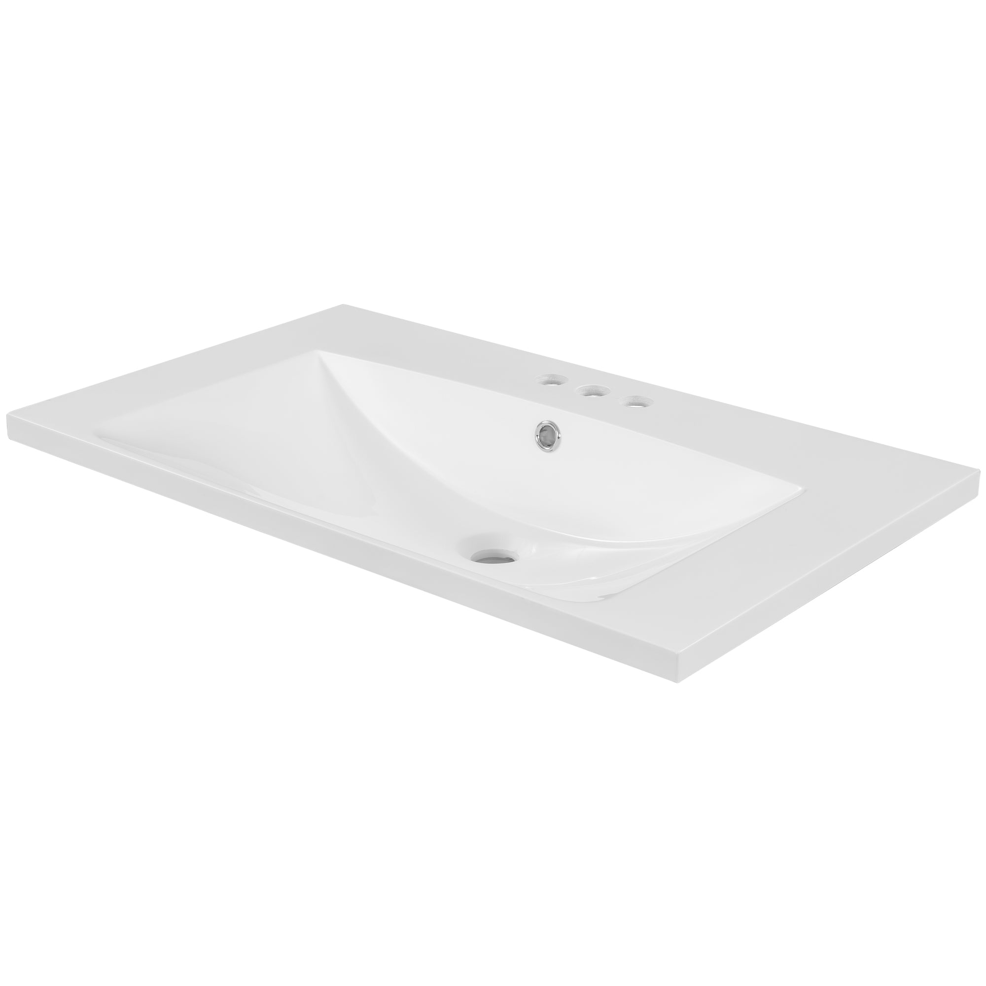 30" Single Bathroom Vanity Top with White Basin  3-Faucet Holes  Ceramic White