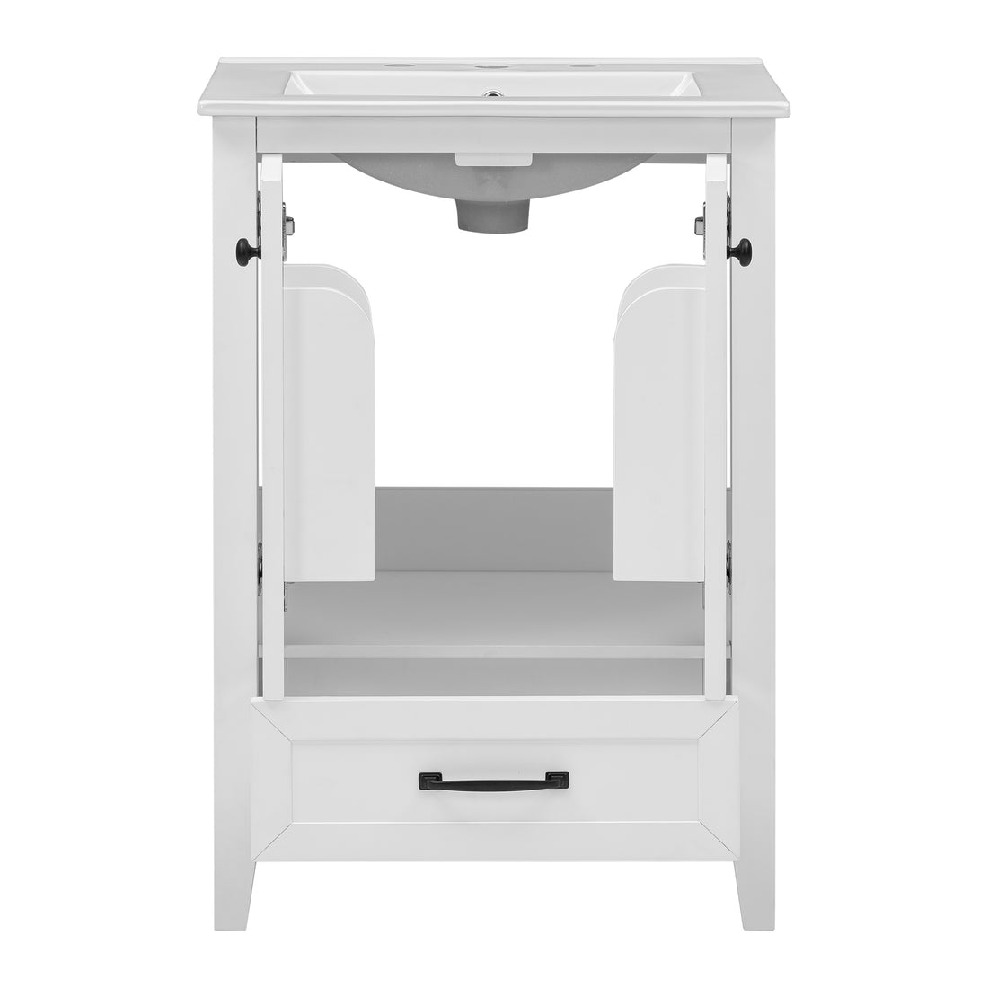 24" Bathroom Vanity with Sink, Bathroom Vanity Cabinet with One Drawer and Doors, Solid Wood and MDF, White