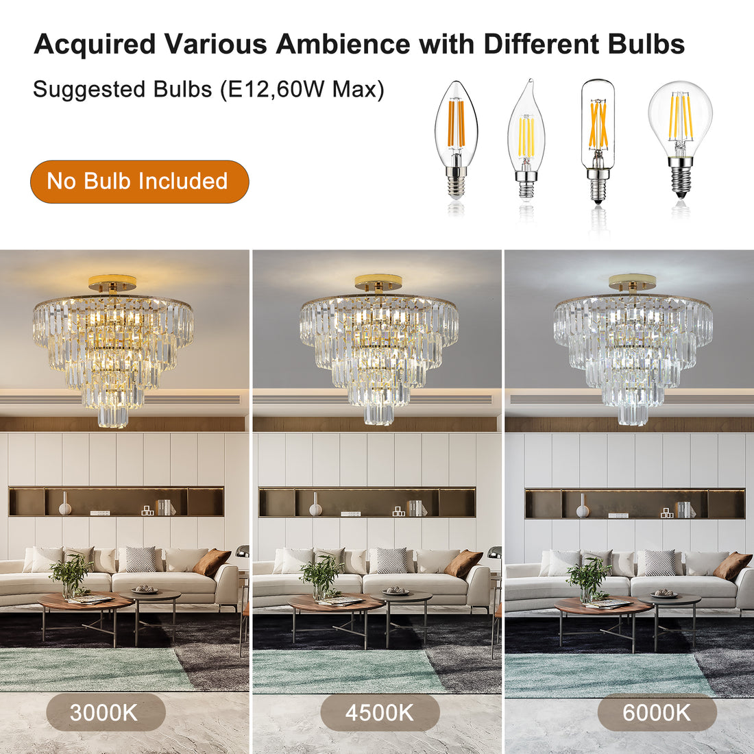 Gold Crystal Chandeliers,5-Tier Round Semi Flush Mount Chandelier Light Fixture,Large Contemporary Luxury Ceiling Lighting