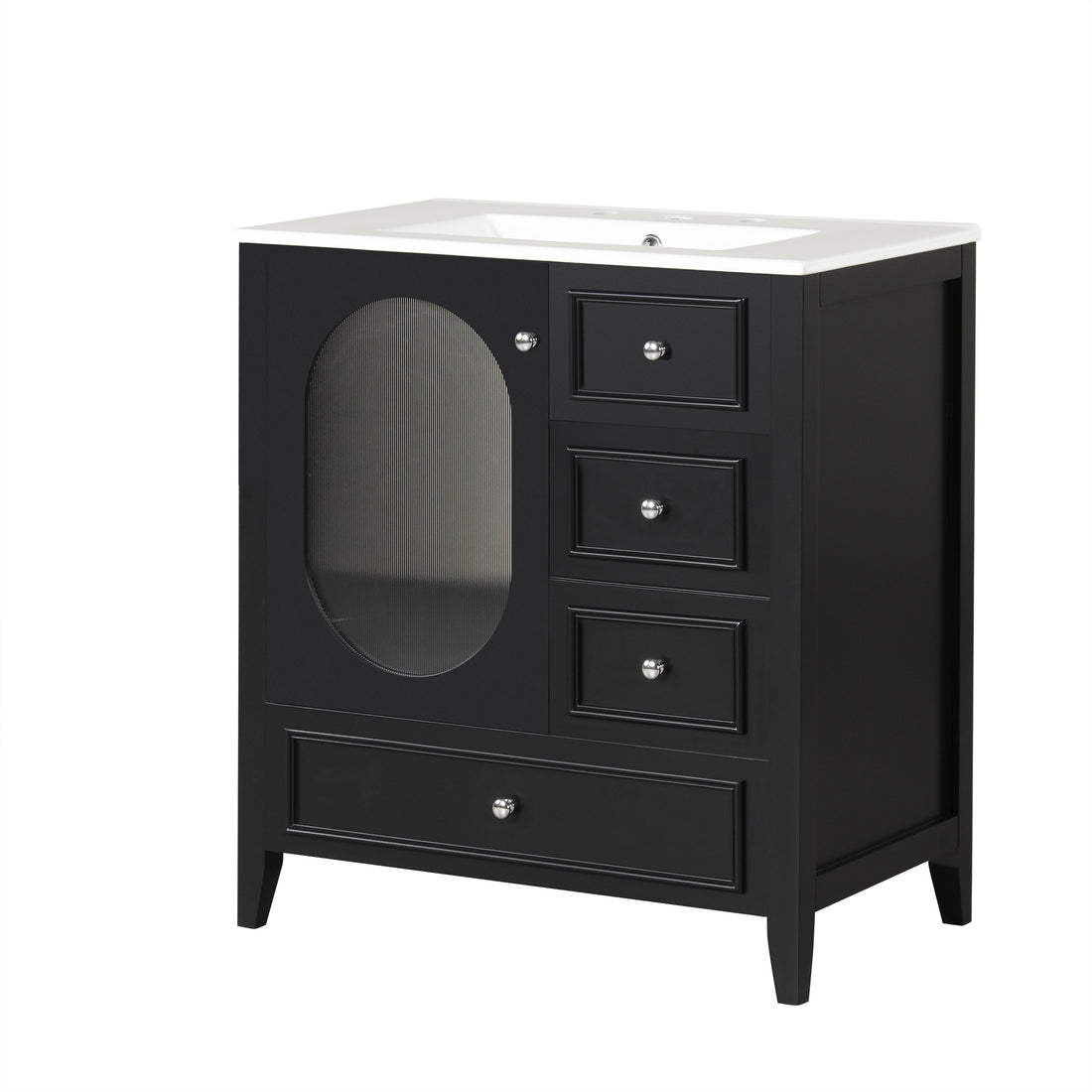 30" Bathroom Vanity with Sink, Bathroom Vanity Cabinet with Three Drawers and Door, Solid Wood and MDF, Black