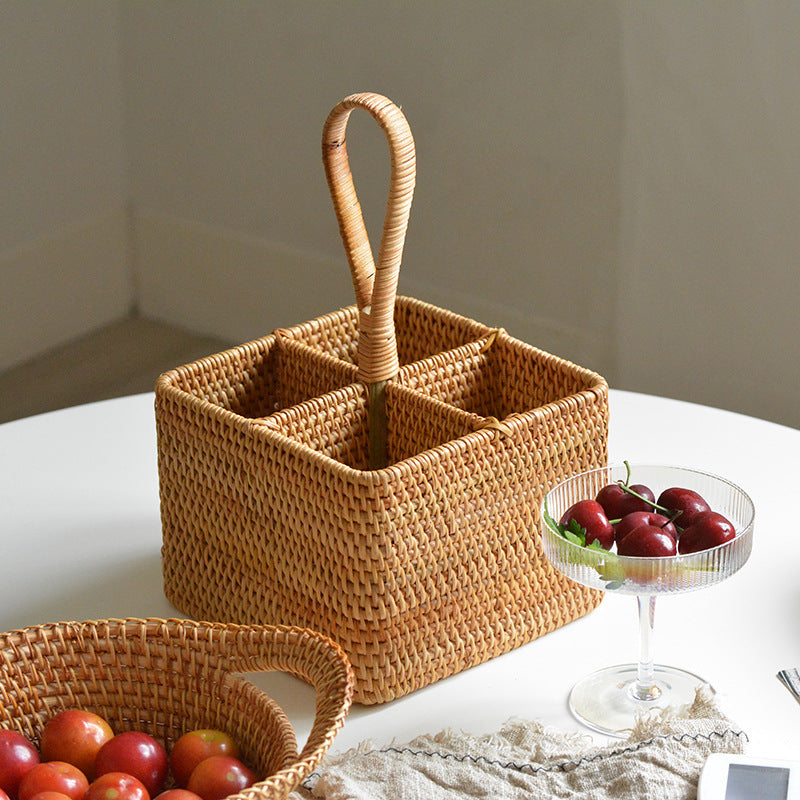 Vietnamese Vine Weaving Pure Handmade Storage Box, Tea Table Storage Basket, Remote Control, Red Wine Circular Storage Rack