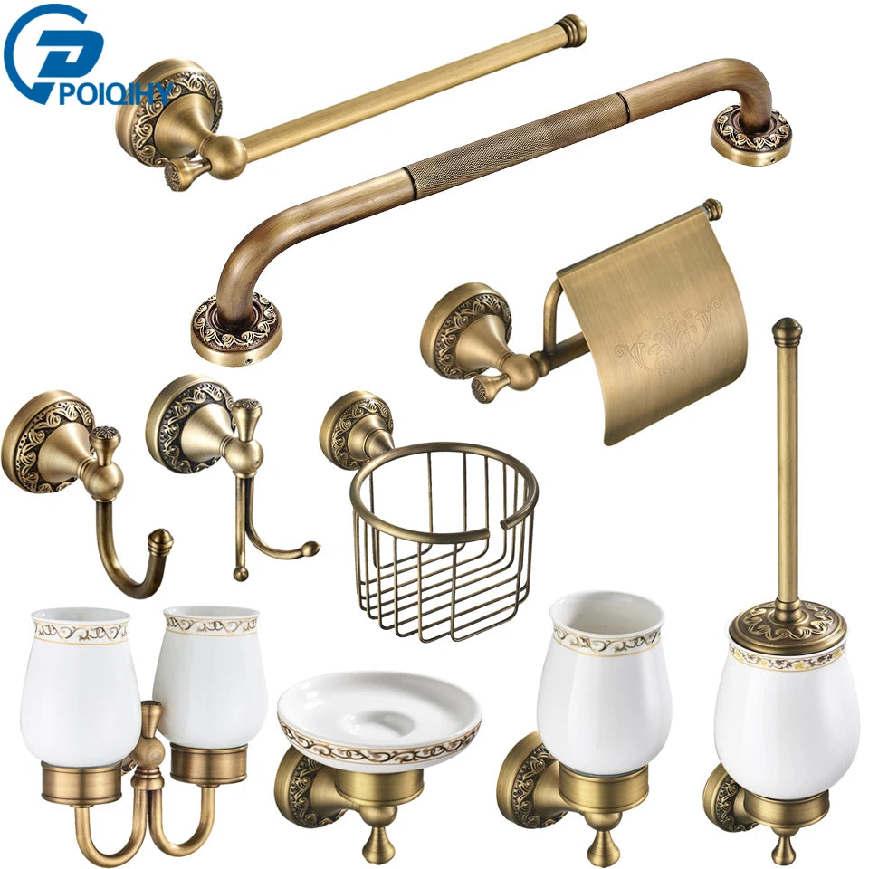 Antique Bathroom Hardware Set Brass Paper Holder Bathroom Accessories Wall Mounted Toilet Brushed Holder Towel Bar Hooks