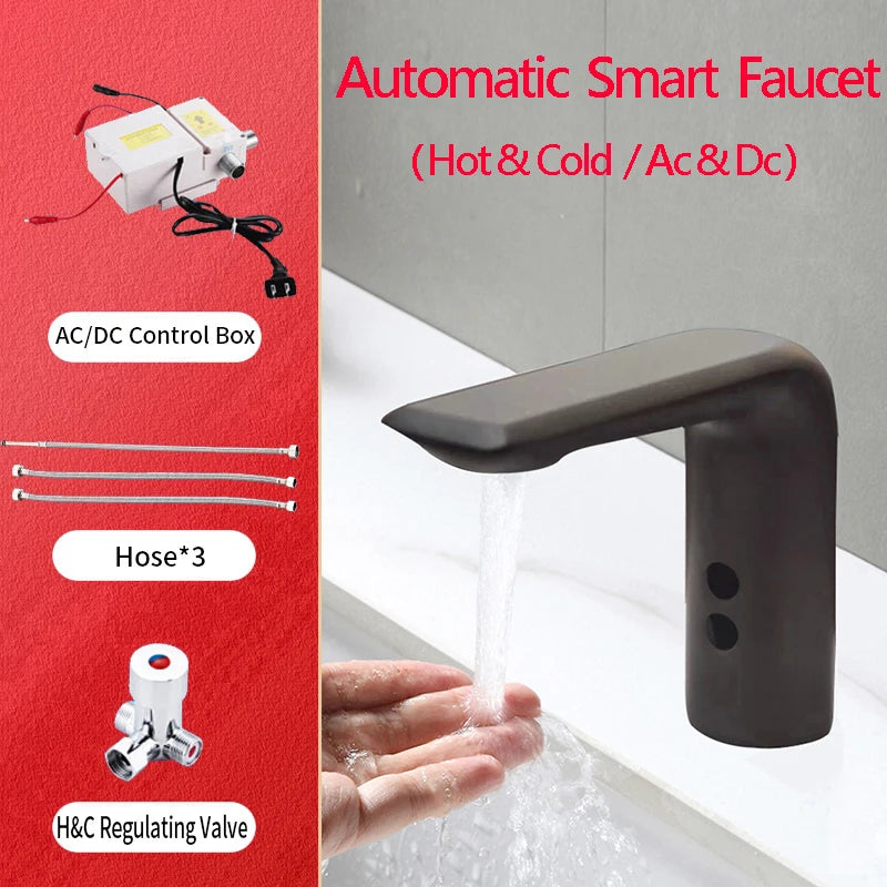 Automatic smart faucet taps body full brass copper gun grey color mixer water cold & hot suitable for bathroom