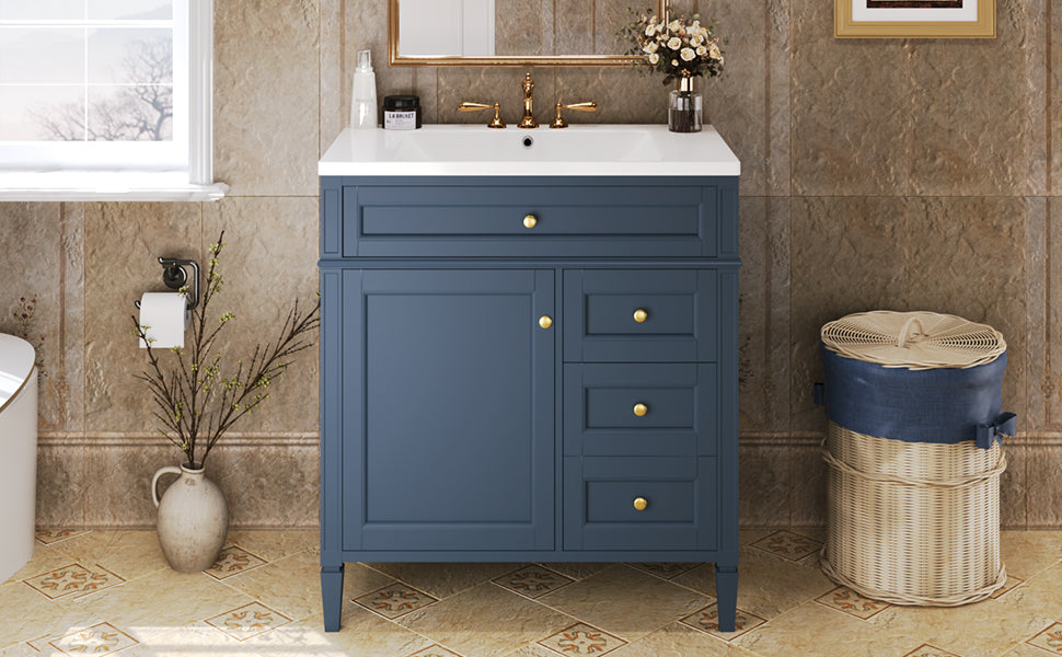 30 inch bathroom vanity with top sink, storage cabinet with 2 drawers and 1 drawer, single sink bathroom vanity