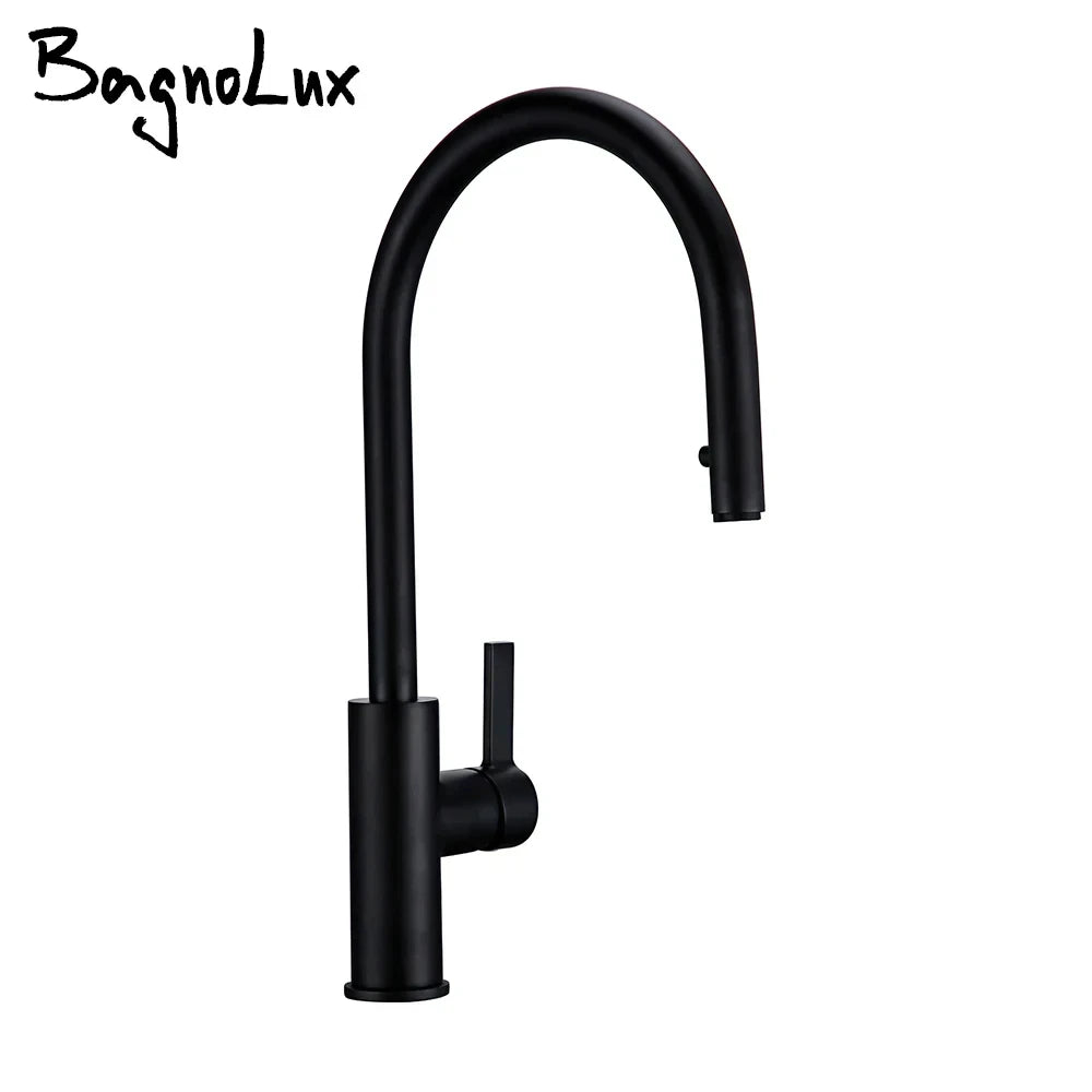 Bagnolux Black Gold Brass Rotation Holder Single Hole Deck Mounted Cold and Hot Water Mixer Pull-Out Sprayer Kitchen Sink Faucet