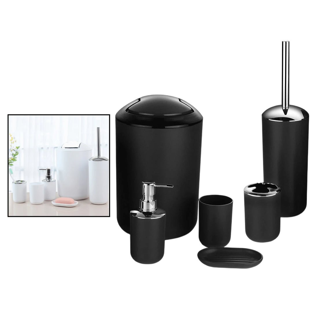 Bathroom Accessories Set,6 Pcs Gift Set Toothbrush Holder,Toothbrush Cup,Soap Dispenser,Soap Dish,Toilet Brush Holder,Trash Can