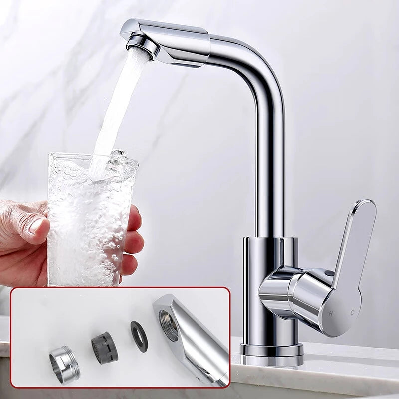 Bathroom Chrome Basin Faucet Water Faucet Mixer Hot and Cold Washbasin Tap Deck Mounted ABS Singel Handel Single Hole