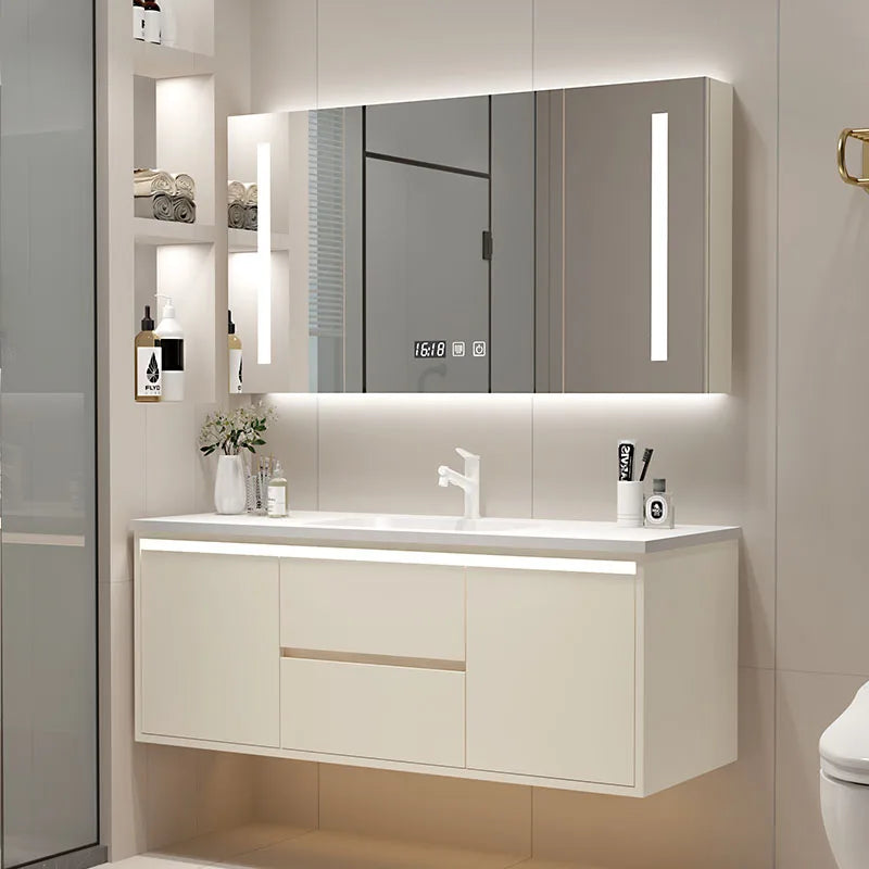 Bathroom ceramic integrated basin simple bathroom cabinet combination hand washbasin light luxury smart washstand mirror cabinet