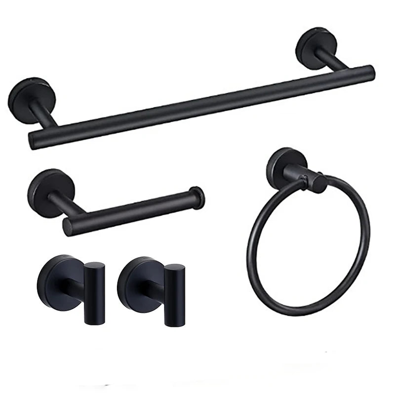 Black Bathroom Hardware Set Accessories Stainless Steel Towel Rack Toilet Paper Holder Hook Bathroom Shelf Organizer Set