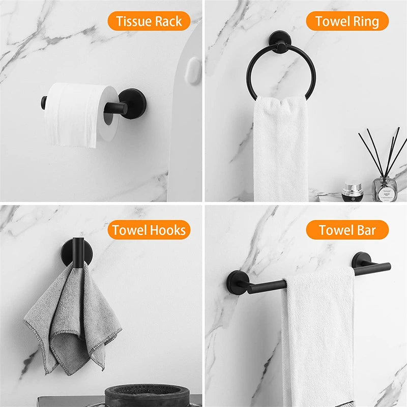 Black Bathroom Hardware Set Accessories Stainless Steel Towel Rack Toilet Paper Holder Hook Bathroom Shelf Organizer Set