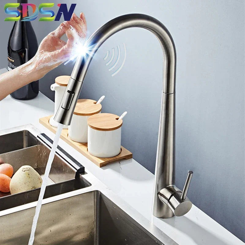 Brushed Kitchen Faucet SDSN Smart Touch Kitchen Faucets Pull Out Kitchen Mixer Tap 304 Stainless Steel Sensor Kitchen Faucets