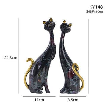 1Pcs European style oil painting couple cat animal ornaments, living room TV cabinet, foyer wine cabinet decoration, resin crafts