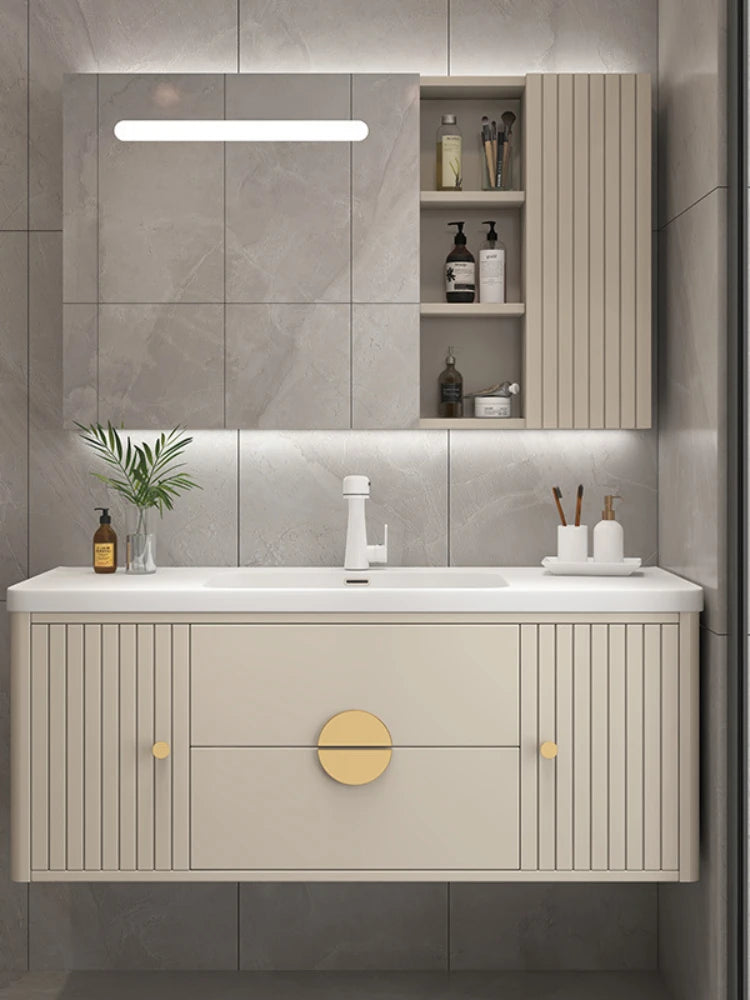 Ceramic integrated basin, bathroom cabinet, combined washstand, toilet, hand washbasin, oak smart mirror cabinet