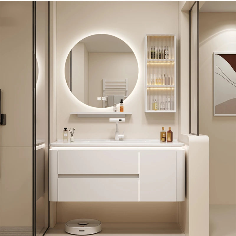 Cream Style Smart Bathroom Mirror Cabinet Wall-mounted Vanity with Sink Bathroom Cabinet Home Furniture Arredo