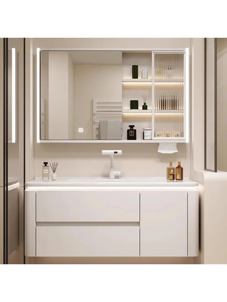 Cream Style Smart Bathroom Mirror Cabinet Wall-mounted Vanity with Sink Bathroom Cabinet Home Furniture Arredo