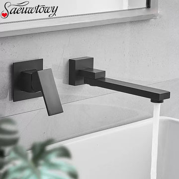 Foldable Wall-Mounted Basin Faucet Brass Bathroom Faucet Single Handle Double Hole Faucet Cold And Hot Crane 360°Rotatable