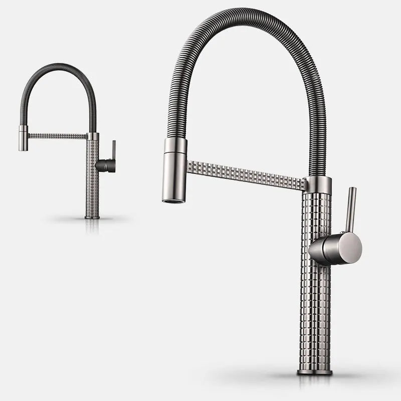 Gold Kitchen Faucet Matte Gray Sink Faucet Single Hole Single Handle Drop Down Spring Faucet Deck Installation Kitchen Water Tap