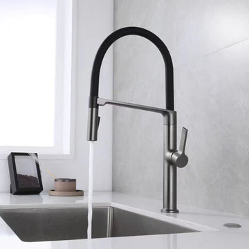 Gunmetal Rubber Kitchen Faucet Mixer Rotation Pull Down Stream Sprayer Taps Hot And Cold Water Single Hole Single Handle Faucet