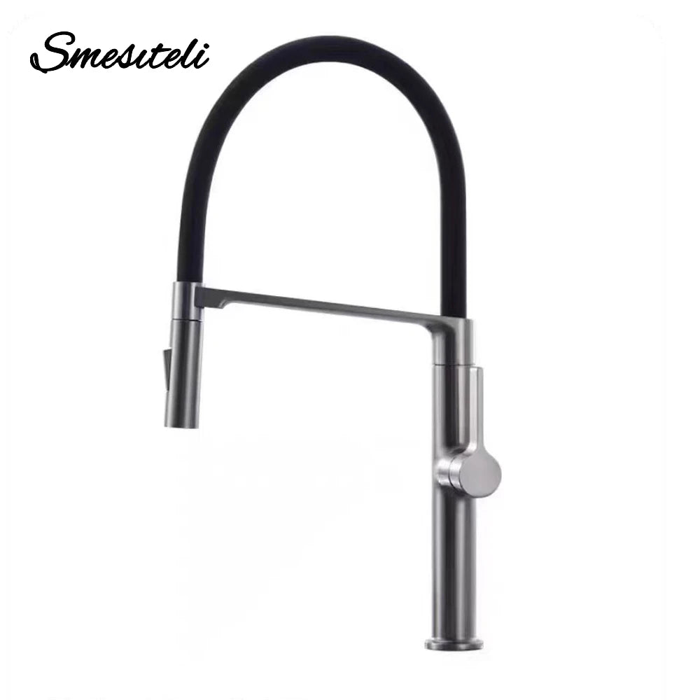 Gunmetal Rubber Kitchen Faucet Mixer Rotation Pull Down Stream Sprayer Taps Hot And Cold Water Single Hole Single Handle Faucet