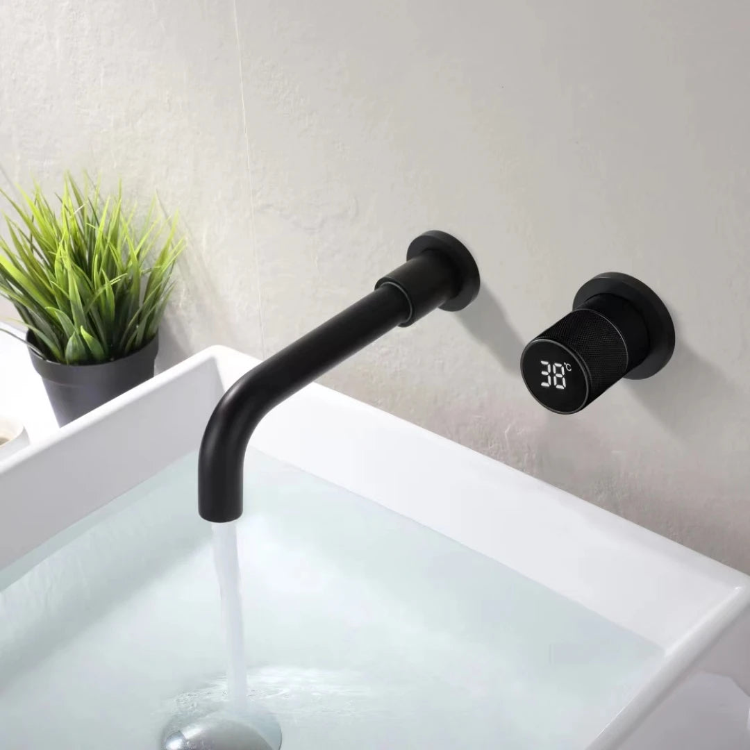 Gunmetal gray brass bathroom faucet Hidden intelligent digital display  Single handle gray Cold & Hot dual-control basin faucet