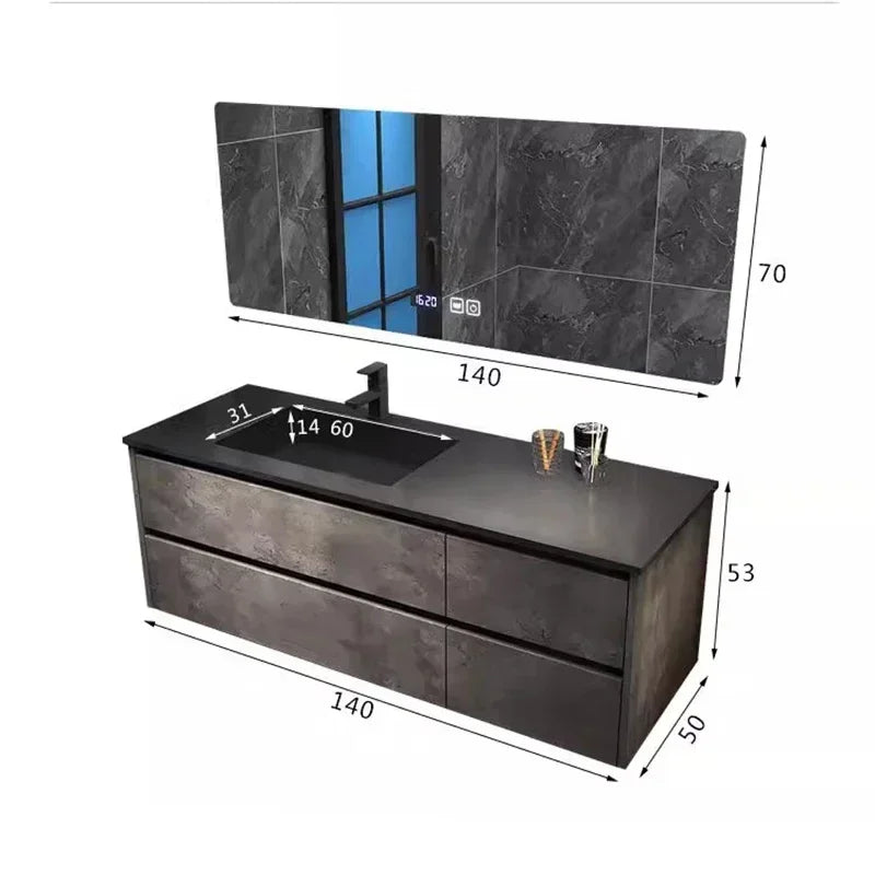 Italian Minimalism Bathroom Cabinets Smart Vanity with Sink Mirror Cabinets Fashion Design Storage Furniture Mueble Lavabo FYBC