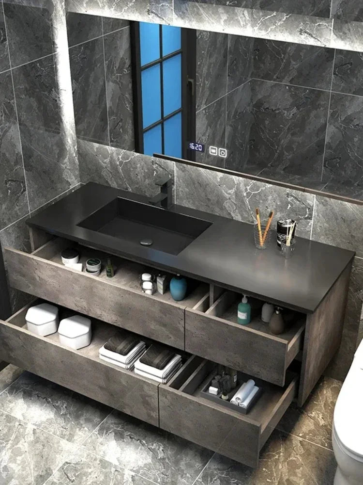 Italian Minimalism Bathroom Cabinets Smart Vanity with Sink Mirror Cabinets Fashion Design Storage Furniture Mueble Lavabo FYBC