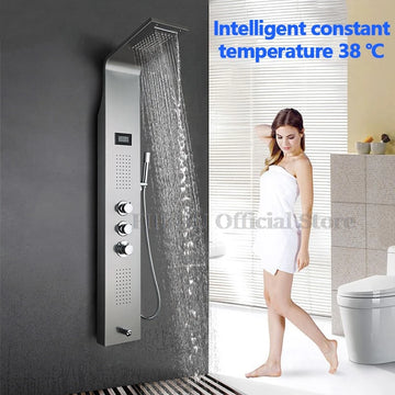 Luxury Shower For Bathroom With Pressurized Top Nozzle Rain Shower Head Digital Display Smart Shower Room Wall  Mounted Shower