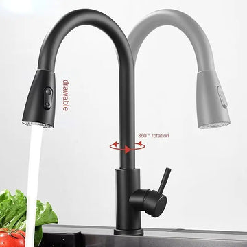 NEW Stainless steel kitchen faucet single hole pull-out spout kitchen sink faucet flow nozzle 360 rotating cleaning faucet