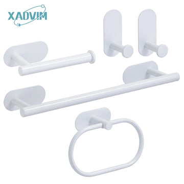 No Drilling Stainless Steel Towel Bar Paper Holder Self-adhesive Towel Ring Robe Hook White Silver Gold Bathroom Accessories Set