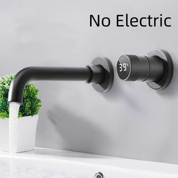 No Electric Smart Digital Display Basin Faucet Brass Bathroom Torneira Do Banheiro Wash Sink Faucet Grey Hot Cold Mixer Tap