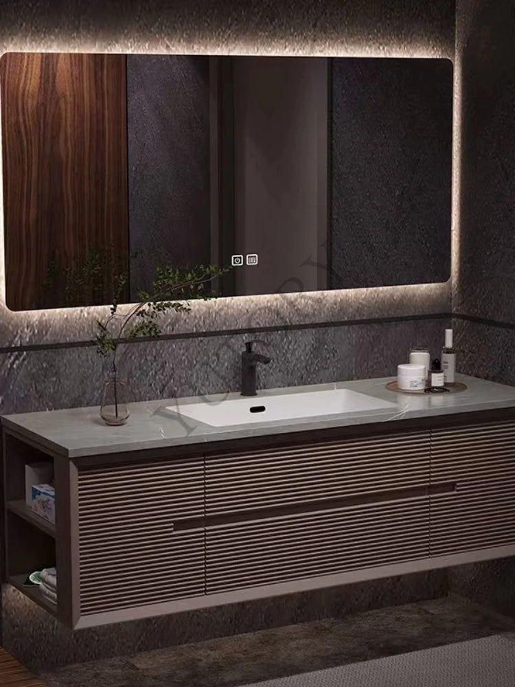 Oak bathroom cabinet combination bathroom ceramic integrated basin washbasin smart washbasin cabinet simple