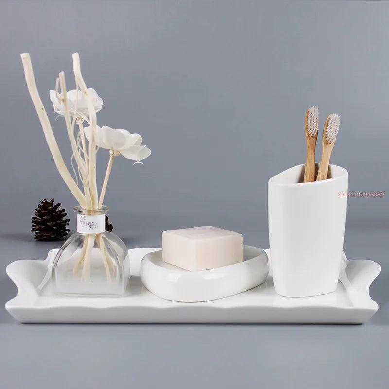 Pure white ceramics Bathroom Accessories Set Soap Dispenser Toothbrush Holder Cotton swab box Wash Products