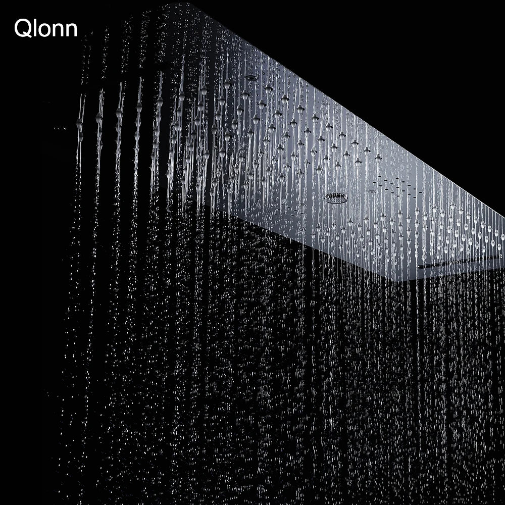 Qlonn 35*12 Inch Luxury Golden Shower Head Bathroom Embeded Ceiling Rain Multi Functions Showerheads Smart Massage Shower Panel