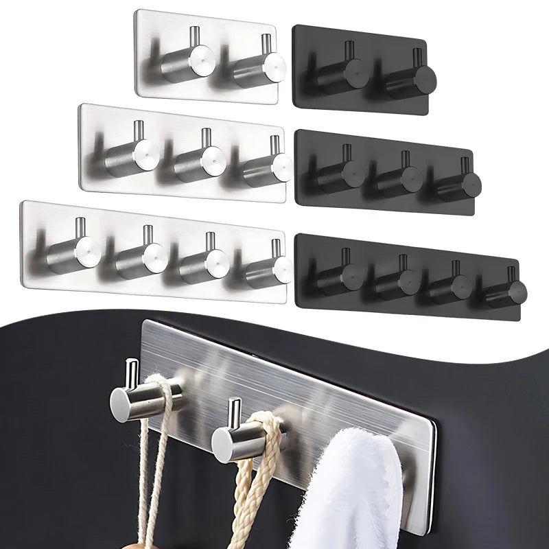 Stainless Steel Black Silver Bathroom Hardware Set Sticker Adhesive Door Hook Towel Clothes Robe Rack Bathroom Accessories