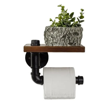 Vintage industrial style tissue holder bathroom towel rack water pipe iron toilet paper roll holder bathroom phone storage rack