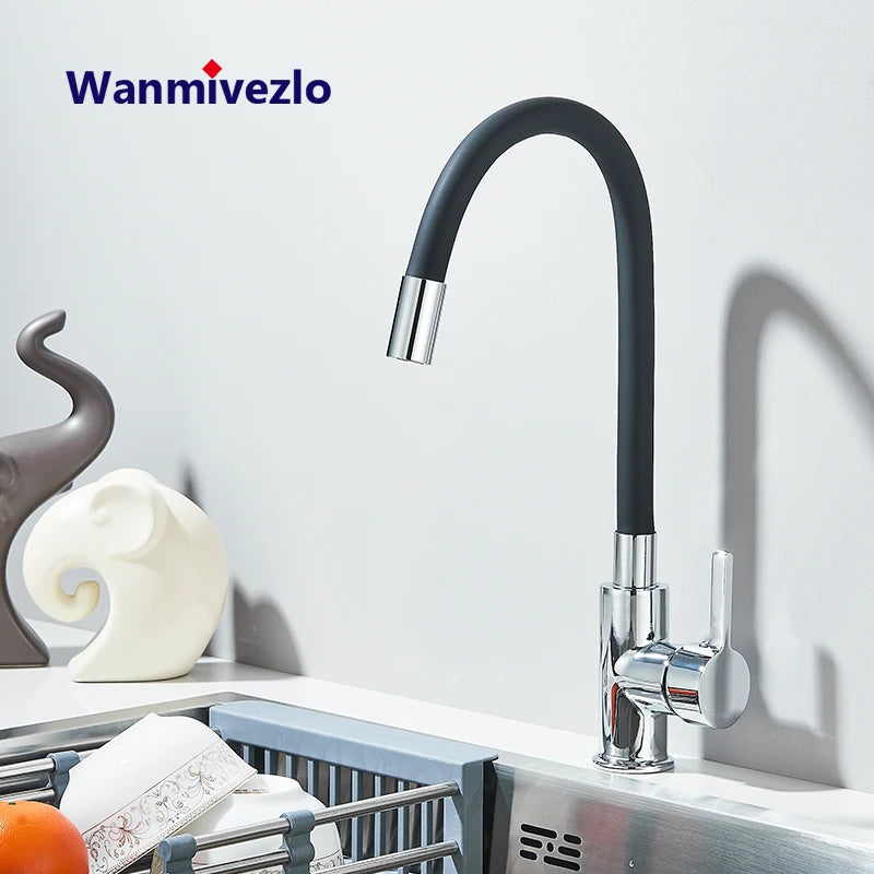 Wanmivezlo Kitchen Sink Faucet Flexible Water Pipe 360° Rotation Single Handle Deck Mount Cold Hot Water Mixer Water Tap